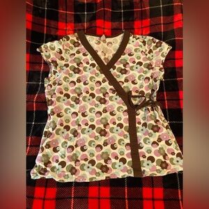 Barco Uniforms Floral Top with Brown Trim see measurements